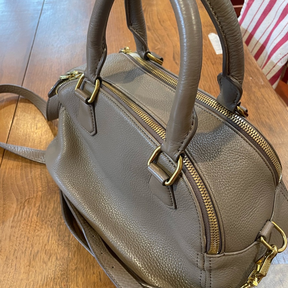 J. Crew Taupe Leather Satchel with Gold-Tone Hardware